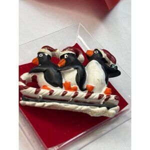 Penguin Sledding Brooch Pin Christmas-Themed Festive Jewelry With Glitter Accent